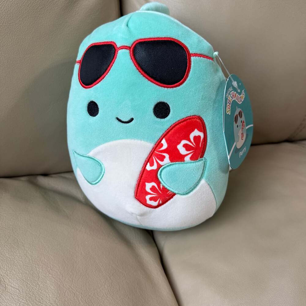 Squishmallows‎ 7.5" Perry the Teal Dolphin with Sunglasses and Red Surfboard